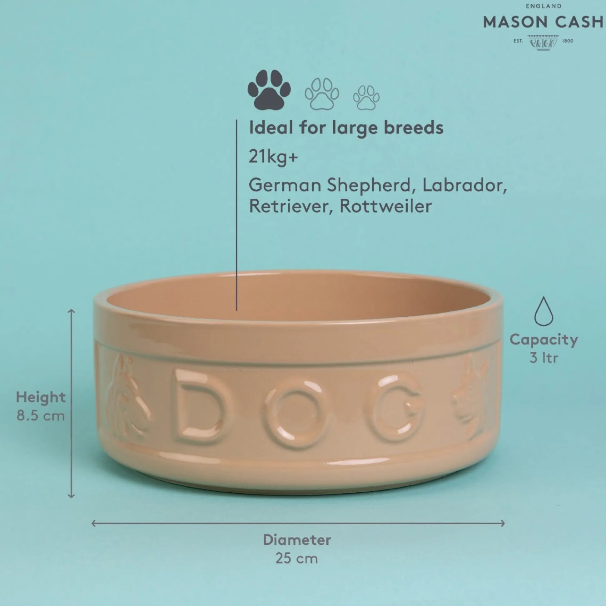 Cane Lettered Dog Bowl 25cm