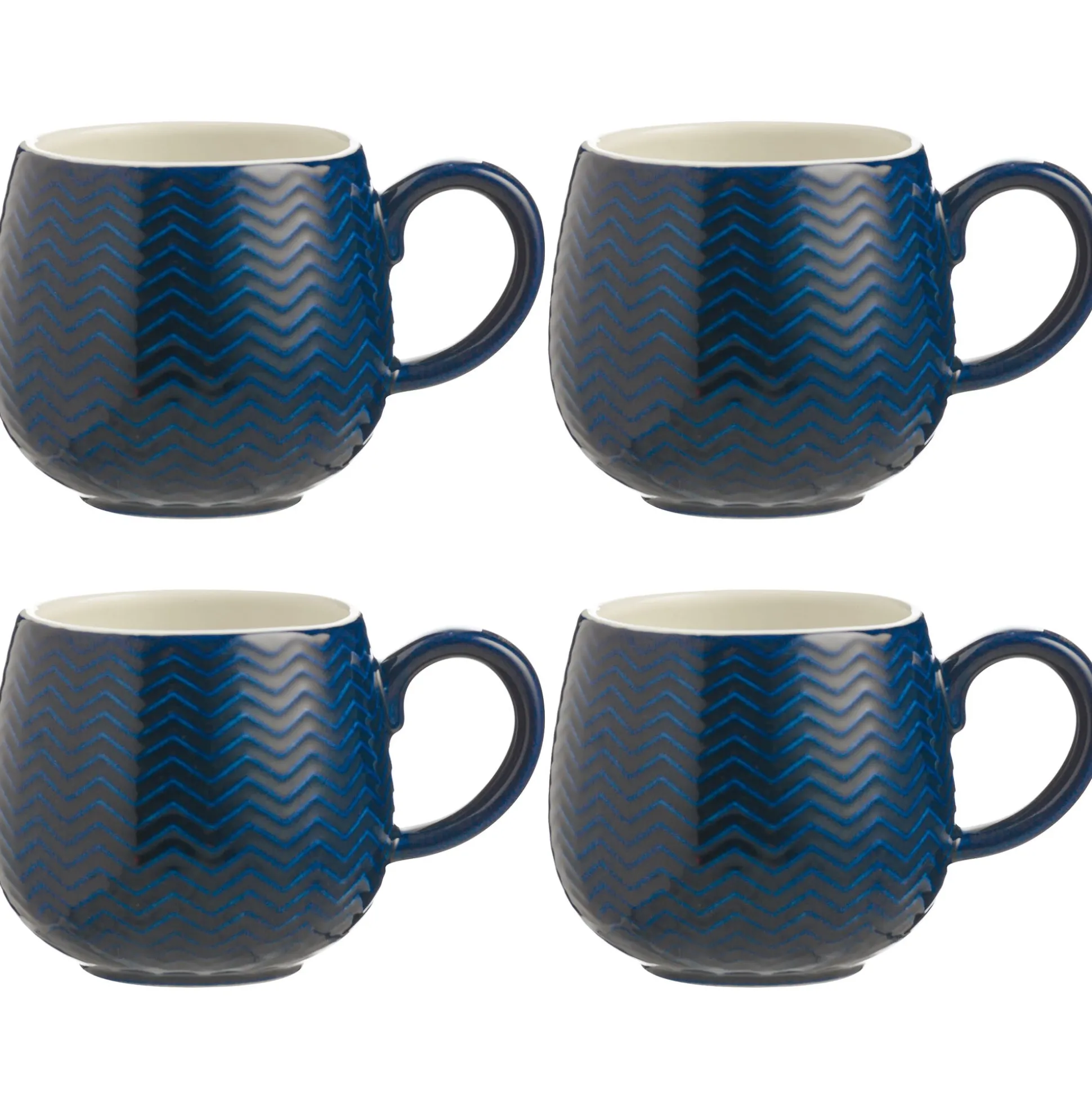 Embossed Chevron Set Of 4 Navy Mugs 350ml