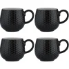 Embossed Honeycomb Set Of 4 Black Mugs 350ml