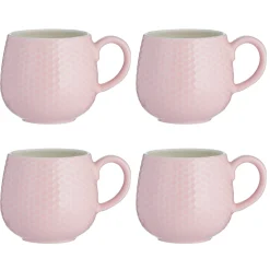 Embossed Honeycomb Set Of 4 Pink Mugs 350ml