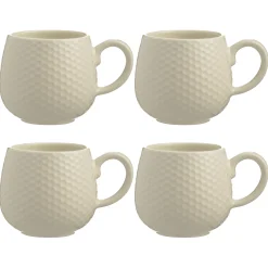 Embossed Honeycomb Set Of 4 Cream Mugs 350ml