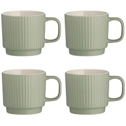 Embossed Line Set Of 4 Green Mugs 355ml