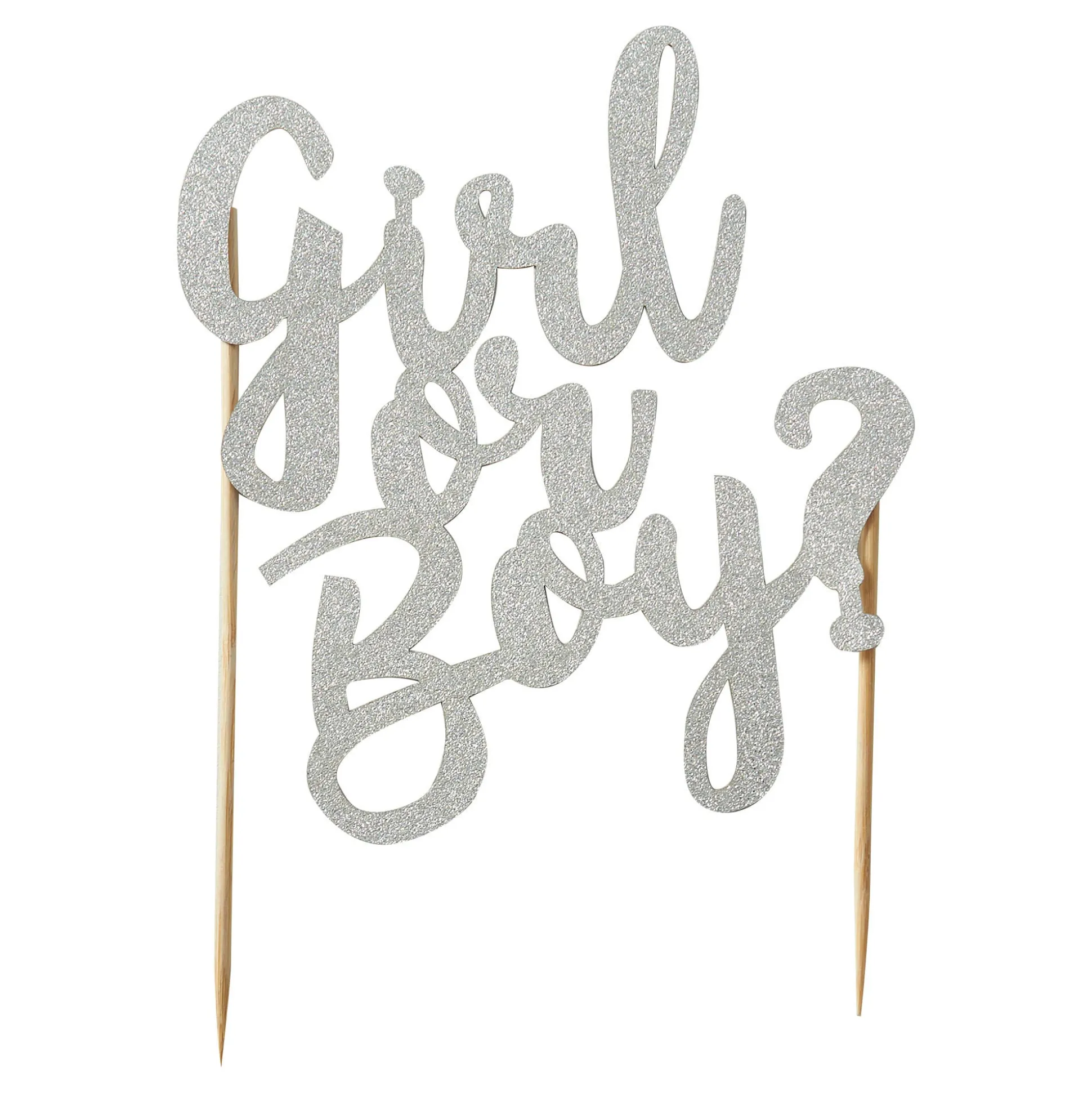 Girl Or Boy Silver Glitter Topper