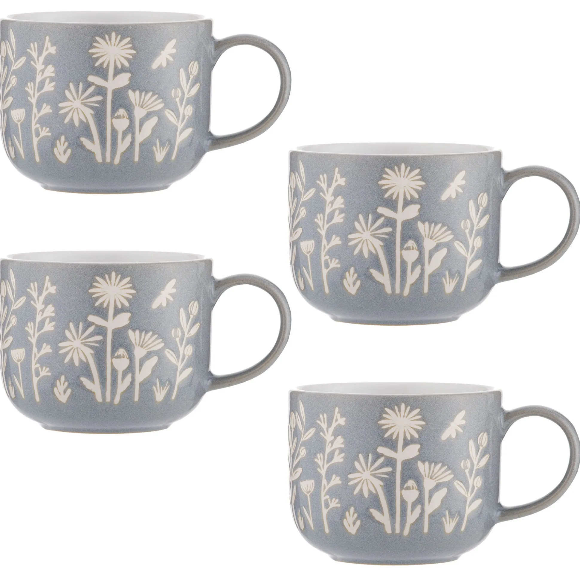 In The Meadow Set Of 4 Blue Daisy Mugs 400ml