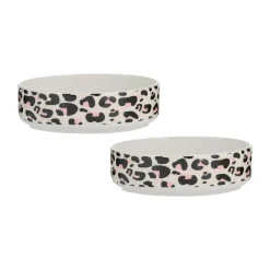 Leopard Print Set Of 2 Cat Bowls 13x4cm