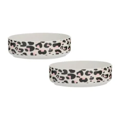 Leopard Print Set Of 2 Cat Bowls 13x4cm