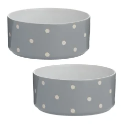 Polka Dot Grey Set Of 2 Dog Bowls 18cm