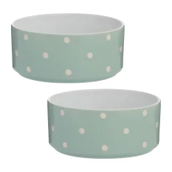 Polka Dot Sage Set Of 2 Dog Bowls 18cm
