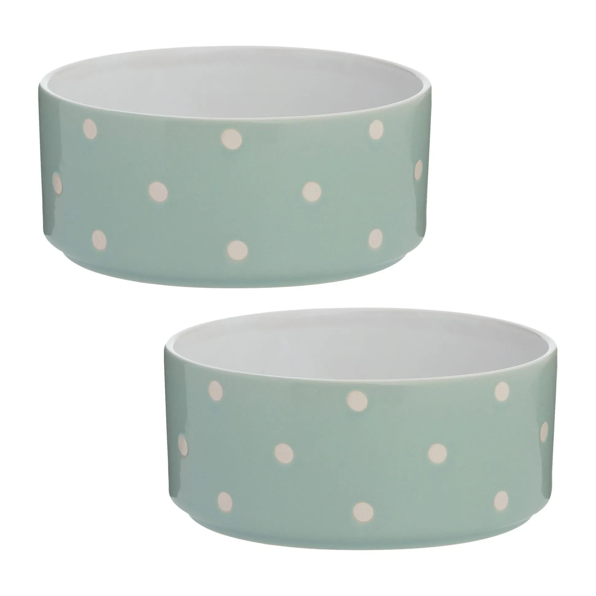 Polka Dot Sage Set Of 2 Dog Bowls 18cm
