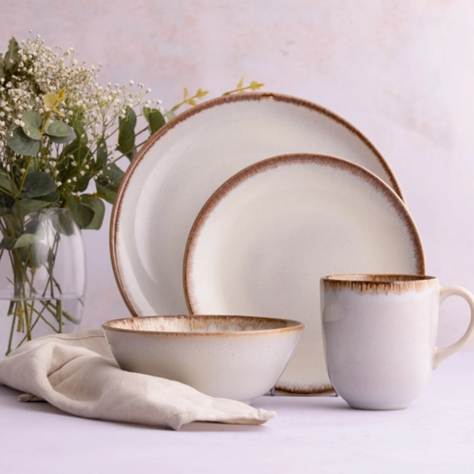 Reactive Cream 12 Piece Dinner Set M/O