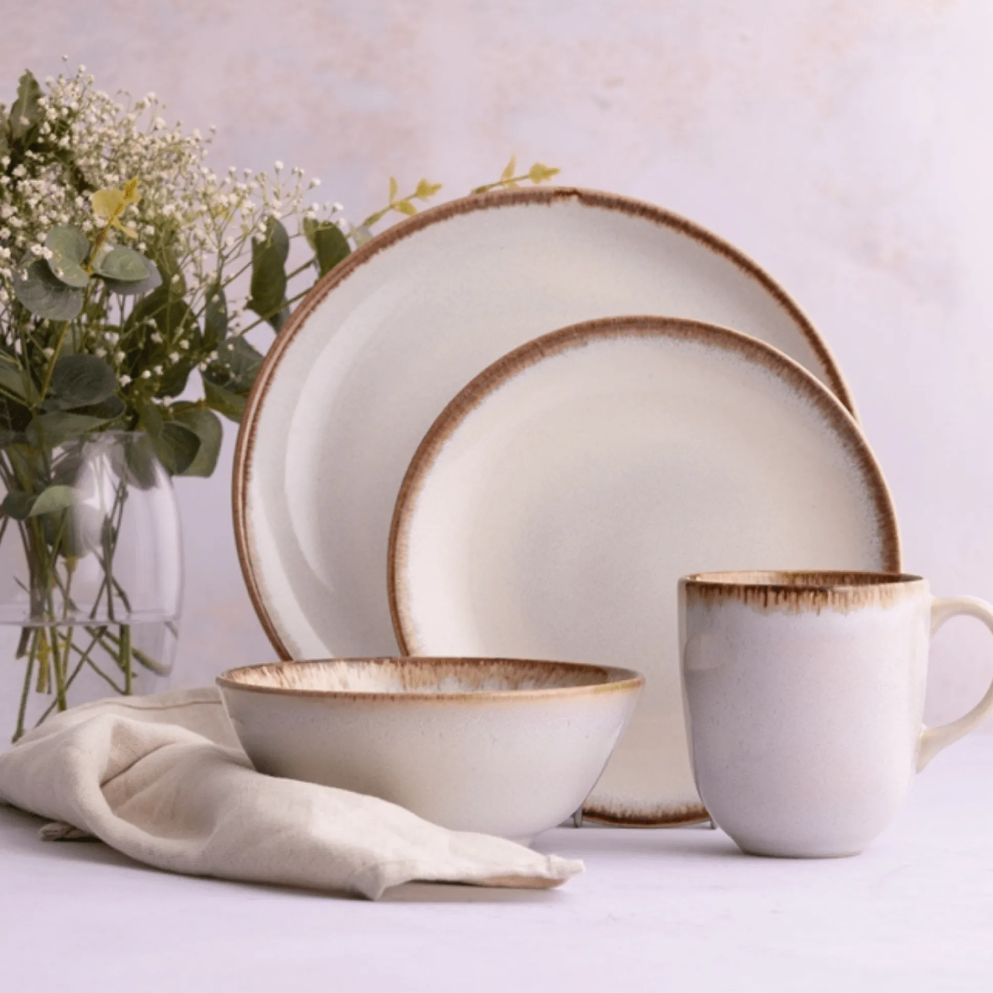 Reactive Cream Set Of 4 Mugs 400ml