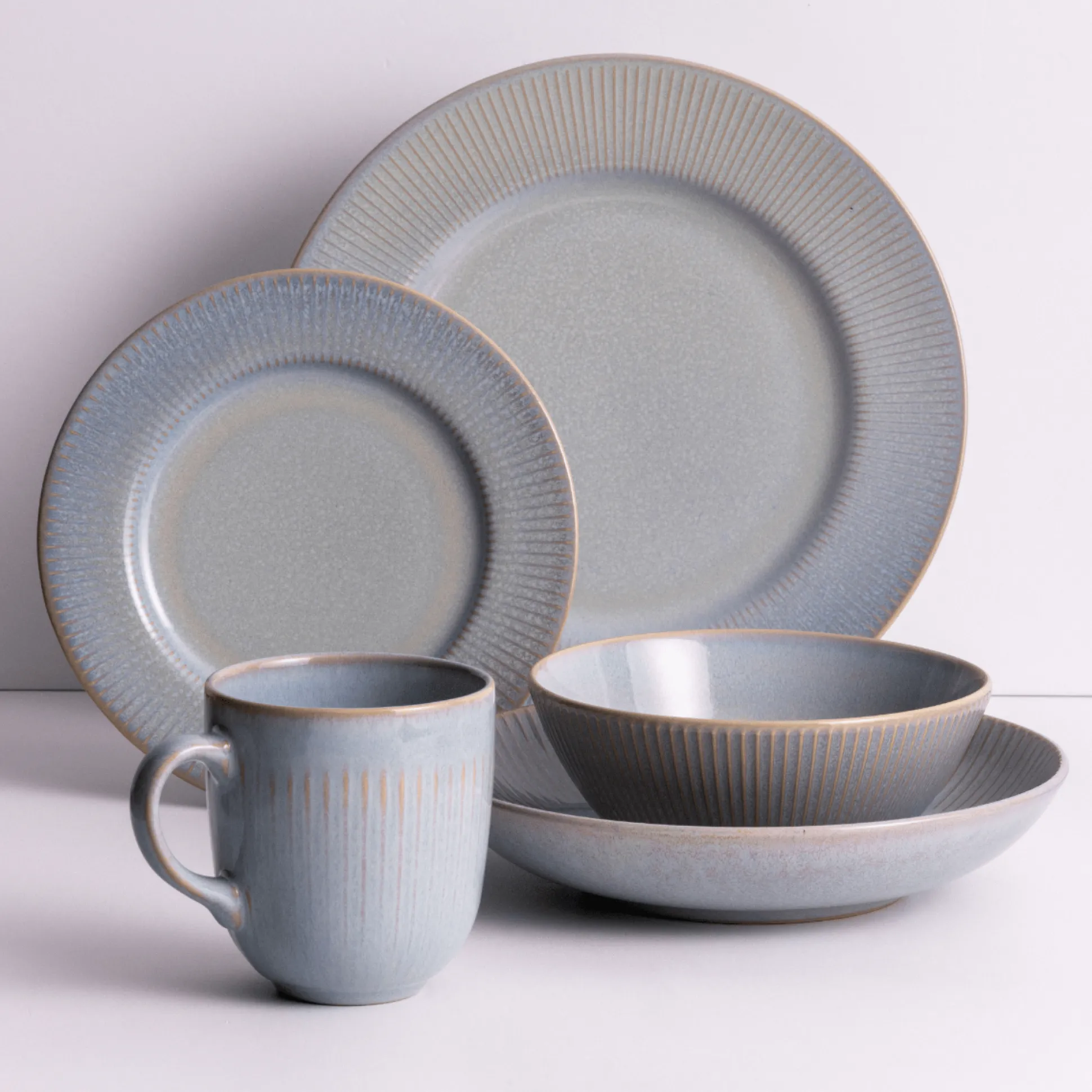 Reactive Linear Grey Set Of 4 Bowls 16cm