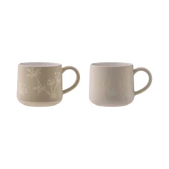 Set Of 2 Botanical Leaf Mugs Grey & Stone