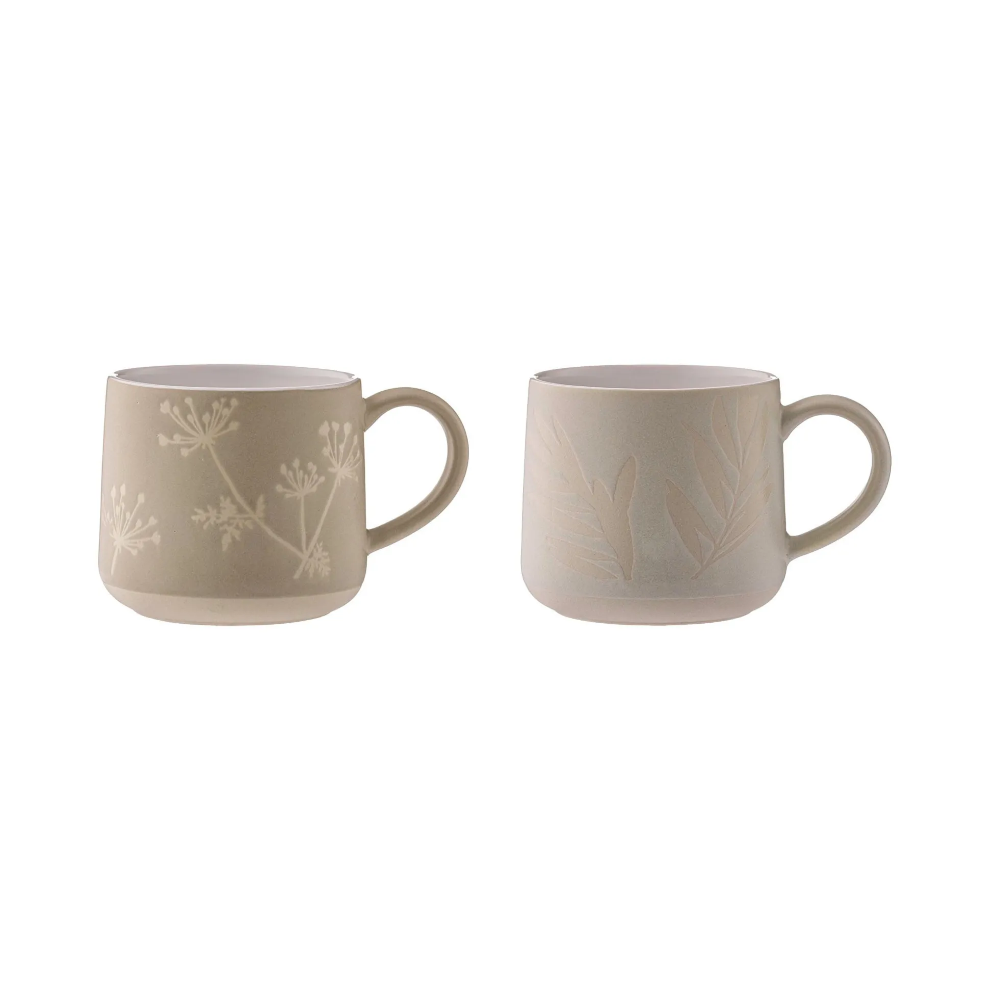 Set Of 2 Botanical Leaf Mugs Grey & Stone